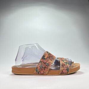 Reef Cork Brown Floral Print Two Strap Slide Sandals A-22 Women's Size 8
